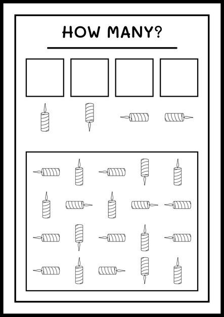 How many christmas candle, game for children. Vector illustration, printable worksheet