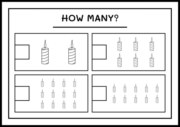 Quante candele di natale, gioco per bambini. illustrazione vettoriale, foglio di lavoro stampabile