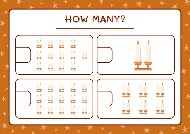 How many christmas candle, game for children. Vector illustration, printable worksheet