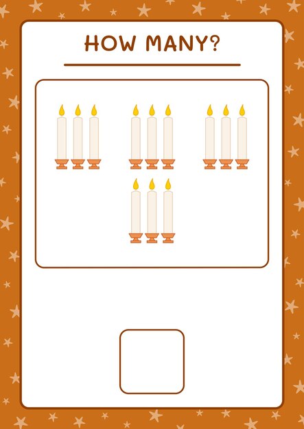 クリスマスキャンドルの数、子供向けのゲーム。ベクトルイラスト、印刷可能なワークシート
