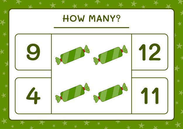 How many christmas candy, game for children. Vector illustration, printable worksheet