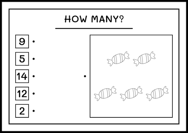 얼마나 많은 크리스마스 사탕, 아이들을 위한 게임. 벡터 일러스트 레이 션, 인쇄용 워크시트