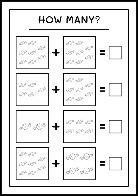 Quante caramelle di natale, gioco per bambini. illustrazione vettoriale, foglio di lavoro stampabile