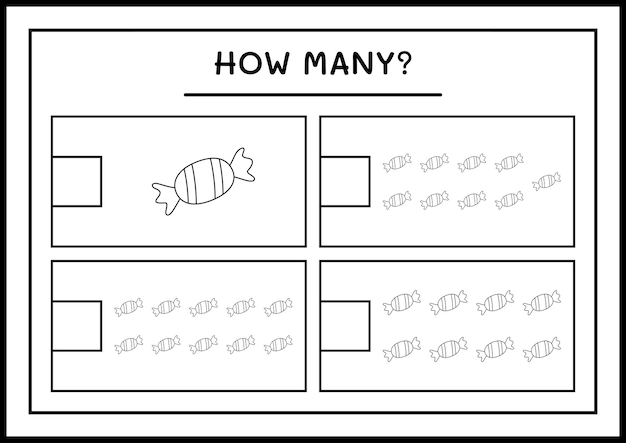얼마나 많은 크리스마스 사탕, 어린이를 위한 게임. 벡터 일러스트 레이 션, 인쇄용 워크시트