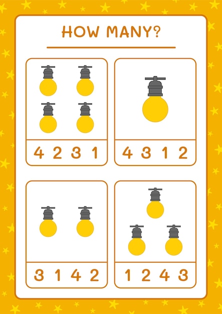 How many christmas light, game for children. Vector illustration, printable worksheet