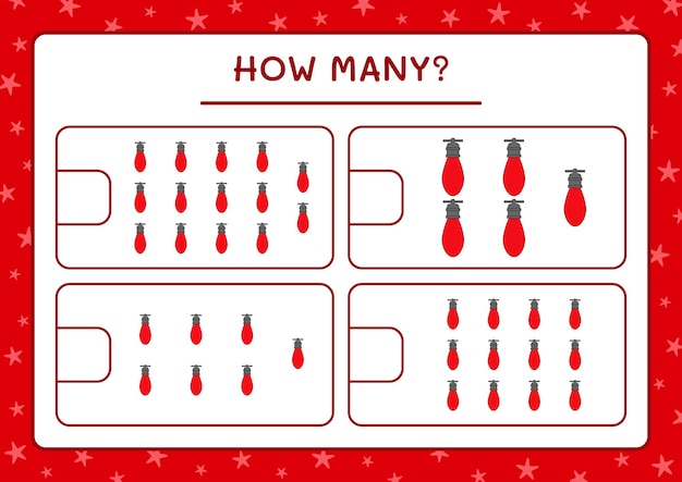 얼마나 많은 크리스마스 조명, 어린이를 위한 게임. 벡터 일러스트 레이 션, 인쇄용 워크시트