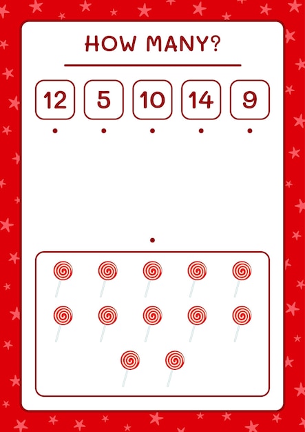 クリスマスのロリポップ、子供向けのゲームの数。ベクトルイラスト、印刷可能なワークシート