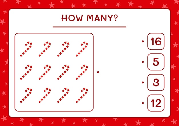 얼마나 많은 크리스마스 롤리팝, 어린이를 위한 게임. 벡터 일러스트 레이 션, 인쇄용 워크시트