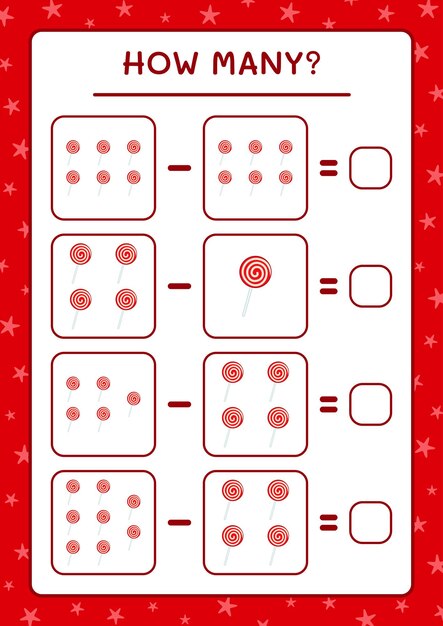 How many christmas lollipop, game for children. Vector illustration, printable worksheet