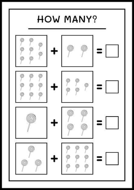 子供向けのクリスマスロリポップ、ゲームの数。ベクトルイラスト、印刷可能なワークシート