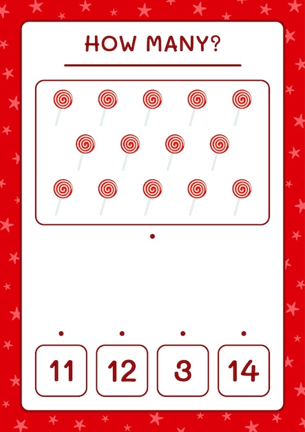얼마나 많은 크리스마스 롤리팝, 어린이를 위한 게임. 벡터 일러스트 레이 션, 인쇄용 워크시트