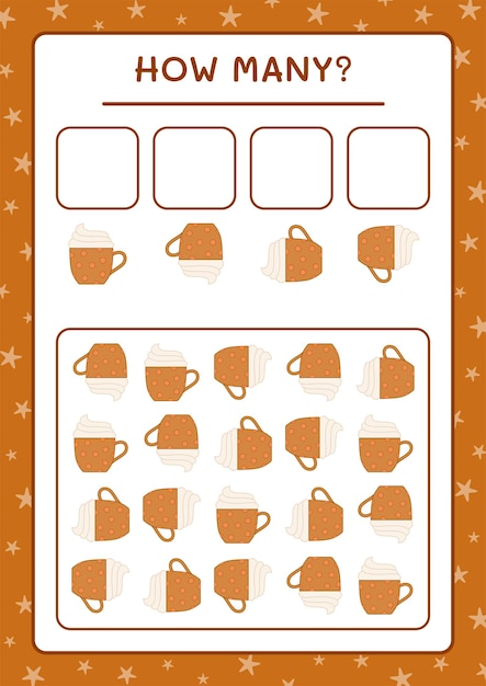 How many christmas mug, game for children. Vector illustration, printable worksheet