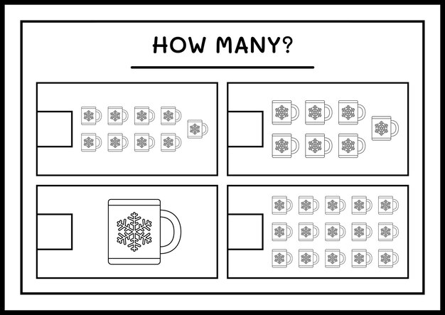 How many christmas mug, game for children. vector illustration, printable worksheet