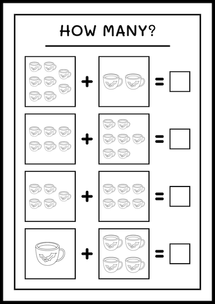 얼마나 많은 크리스마스 머그잔, 어린이용 게임. 벡터 일러스트 레이 션, 인쇄용 워크시트