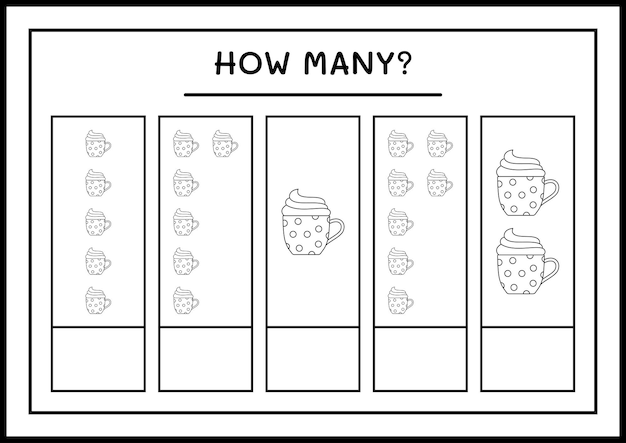 How many christmas mug game for children vector illustration printable worksheet