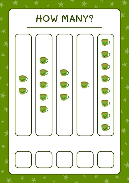 얼마나 많은 크리스마스 머그잔, 어린이용 게임. 벡터 일러스트 레이 션, 인쇄용 워크시트