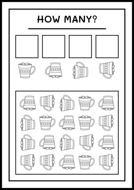 얼마나 많은 크리스마스 머그잔, 어린이를 위한 게임. 벡터 일러스트 레이 션, 인쇄용 워크시트
