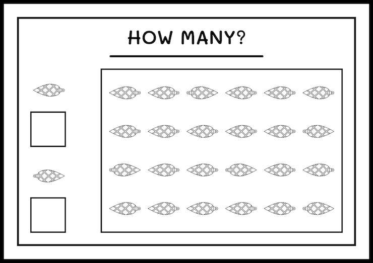 Vector how many christmas ornament, game for children. vector illustration, printable worksheet