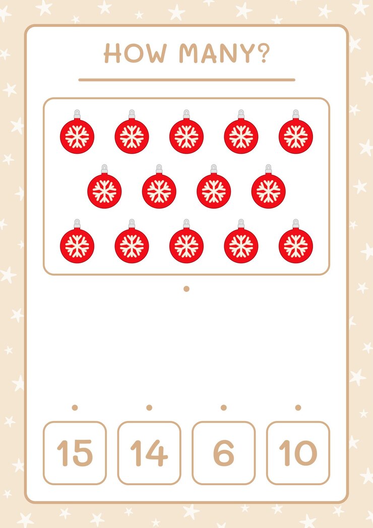 Vector how many christmas ornament, game for children. vector illustration, printable worksheet