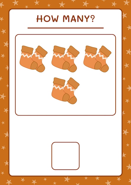 How many christmas sock, game for children. Vector illustration, printable worksheet