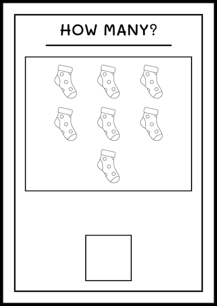 얼마나 많은 크리스마스 양말, 어린이를 위한 게임. 벡터 일러스트 레이 션, 인쇄용 워크시트