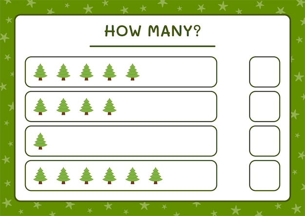 How many christmas tree, game for children. Vector illustration, printable worksheet