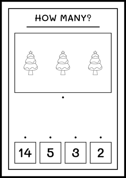 얼마나 많은 크리스마스 트리, 어린이용 게임. 벡터 일러스트 레이 션, 인쇄용 워크시트