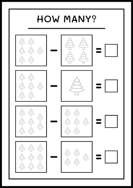 How many christmas tree, game for children. vector illustration, printable worksheet