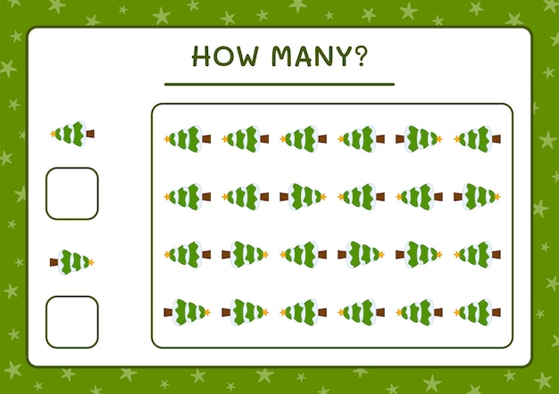 クリスマスツリーの数、子供向けのゲーム。ベクトルイラスト、印刷可能なワークシート