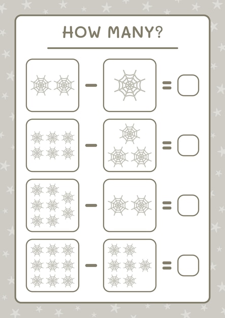 子供向けのゲーム、クモの巣の数。ベクトルイラスト、印刷可能なワークシート