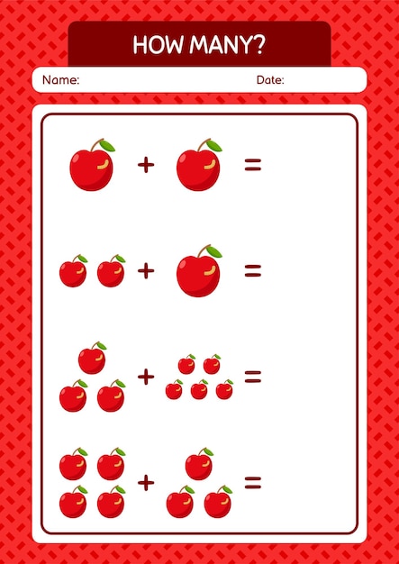 How many counting game with apple worksheet for preschool kids kids activity sheet