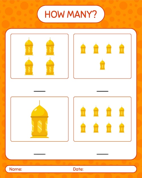 How many counting game with arabic lantern. worksheet for preschool kids, kids activity sheet, printable worksheet