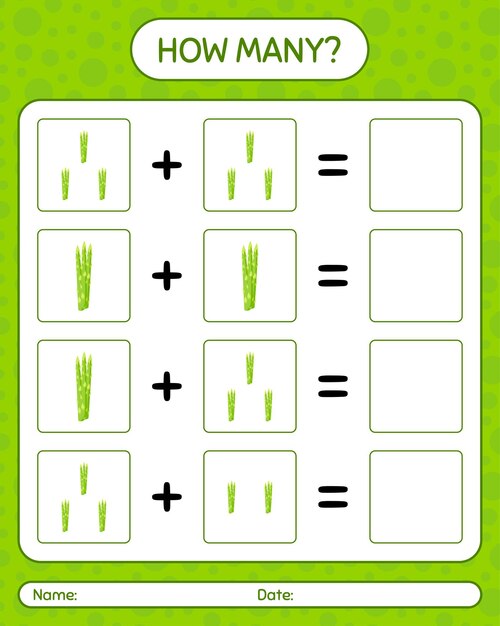 How many counting game with asparagus. worksheet for preschool kids, kids activity sheet, printable worksheet