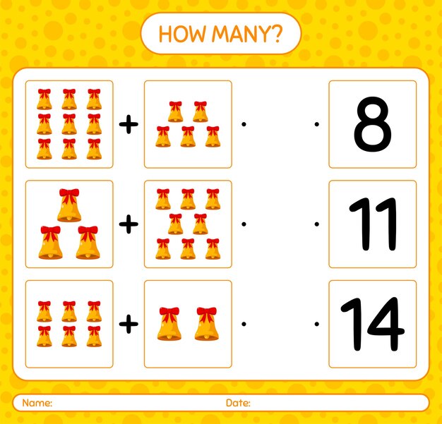 How many counting game with bell. worksheet for preschool kids, kids activity sheet