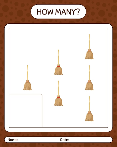 How many counting game with broom. worksheet for preschool kids, kids activity sheet