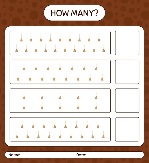 How many counting game with broom. worksheet for preschool kids, kids activity sheet