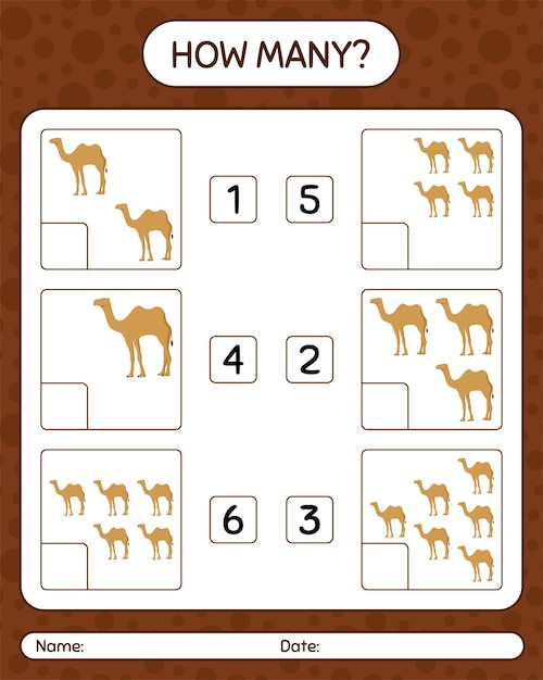 How many counting game with camel. worksheet