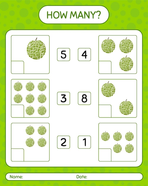 How many counting game with cantaloupe worksheet for preschool kids, kids activity sheet, printable worksheet