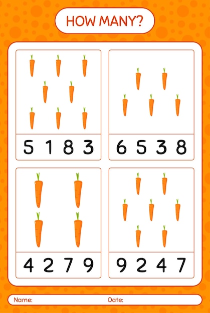 How many counting game with carrot. worksheet for preschool kids, kids activity sheet, printable worksheet