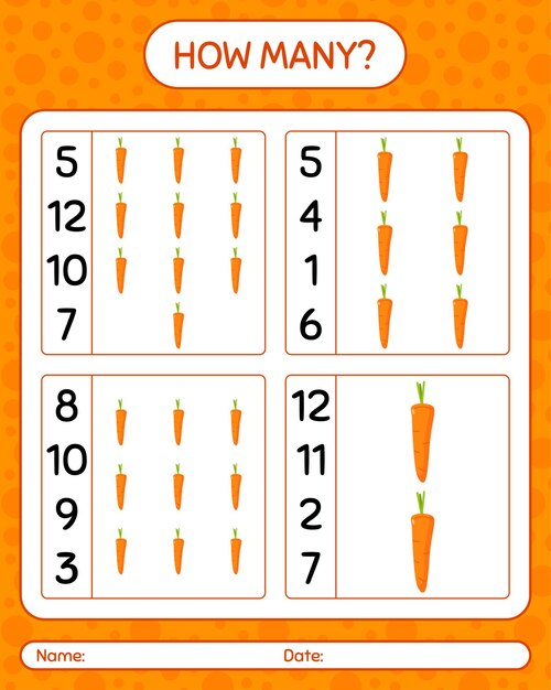 How many counting game with carrot. worksheet for preschool kids, kids activity sheet, printable worksheet