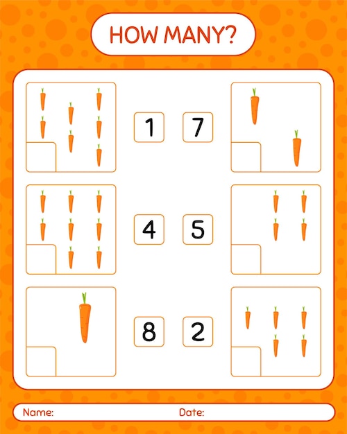 сколько счетная игра с морковкой. рабочий лист для дошкольников, детский лист активности