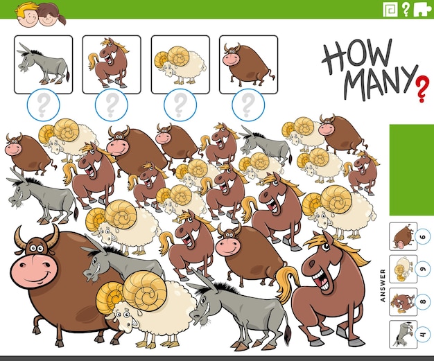 how many counting game with cartoon farm animals