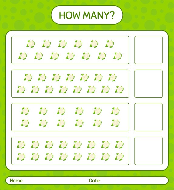 How many counting game with cauliflower. worksheet for preschool kids, kids activity sheet