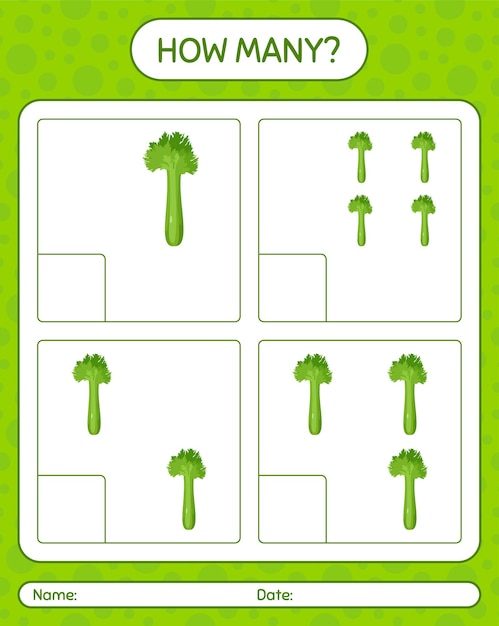 How many counting game with celery. worksheet for preschool kids, kids activity sheet, printable worksheet