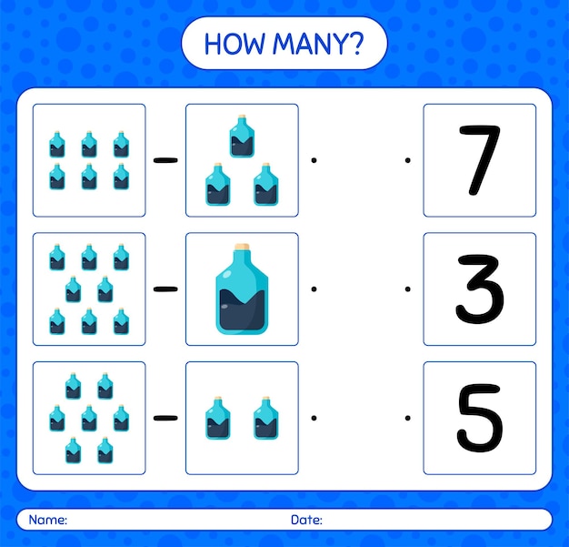 How many counting game with chemistry tube. worksheet for preschool kids, kids activity sheet