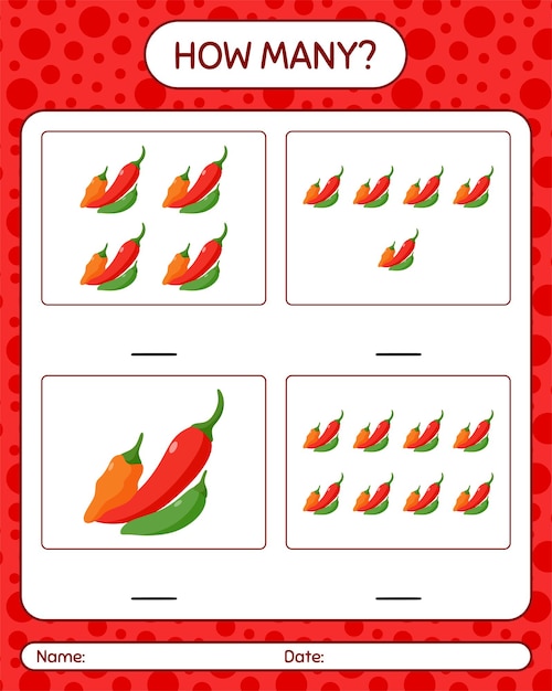 How many counting game with chili pepper. worksheet for preschool kids, kids activity sheet, printable worksheet