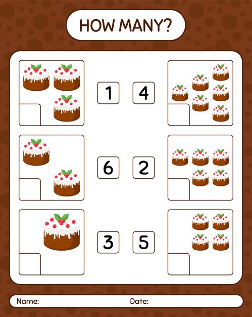 How many counting game with christmas cake. worksheet for preschool kids, kids activity sheet