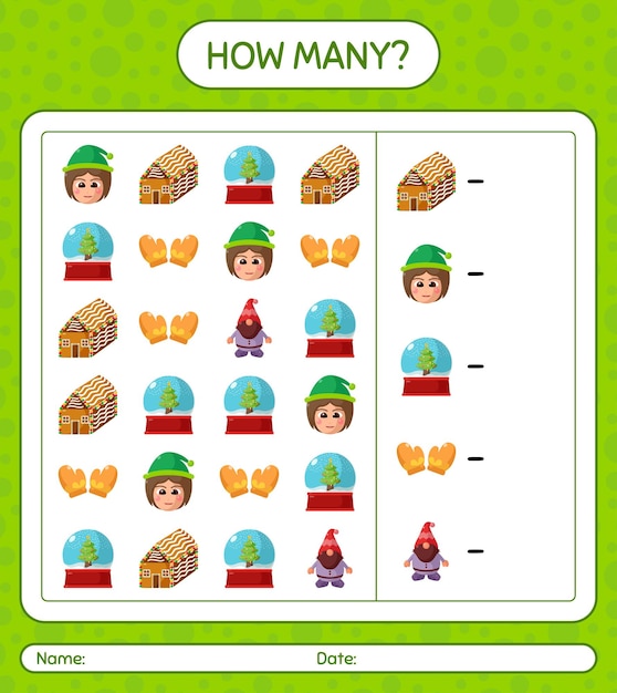 How many counting game with christmas icon. worksheet for preschool kids, kids activity sheet