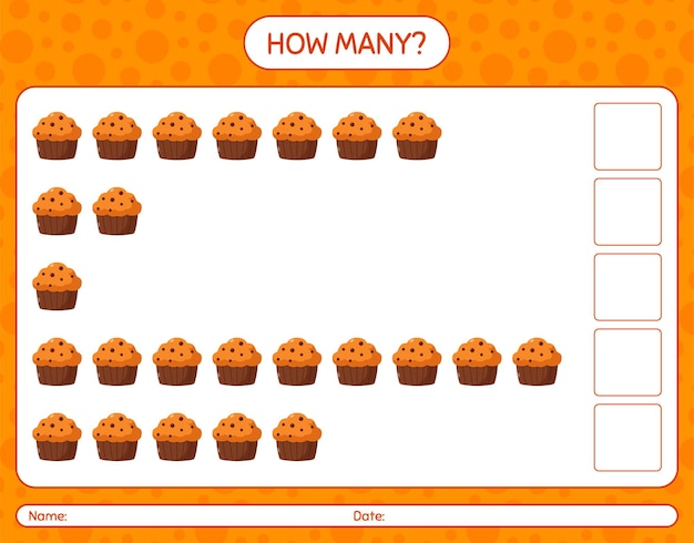 How many counting game with cupcake. worksheet for preschool kids, kids activity sheet