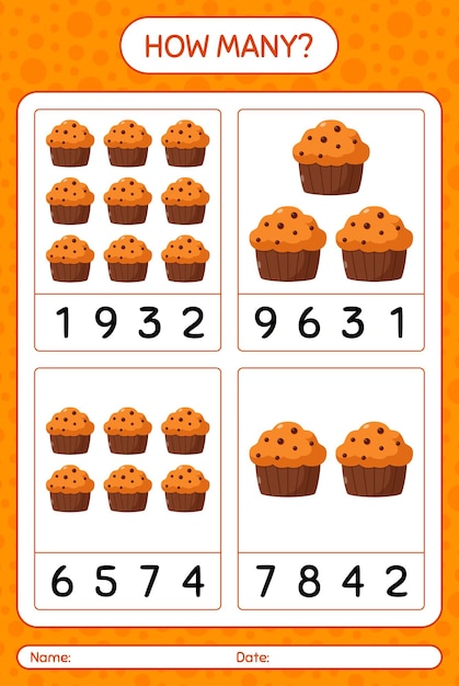 How many counting game with cupcake. worksheet for preschool kids, kids activity sheet